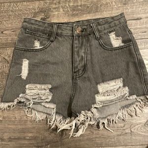 Grey distressed shorts